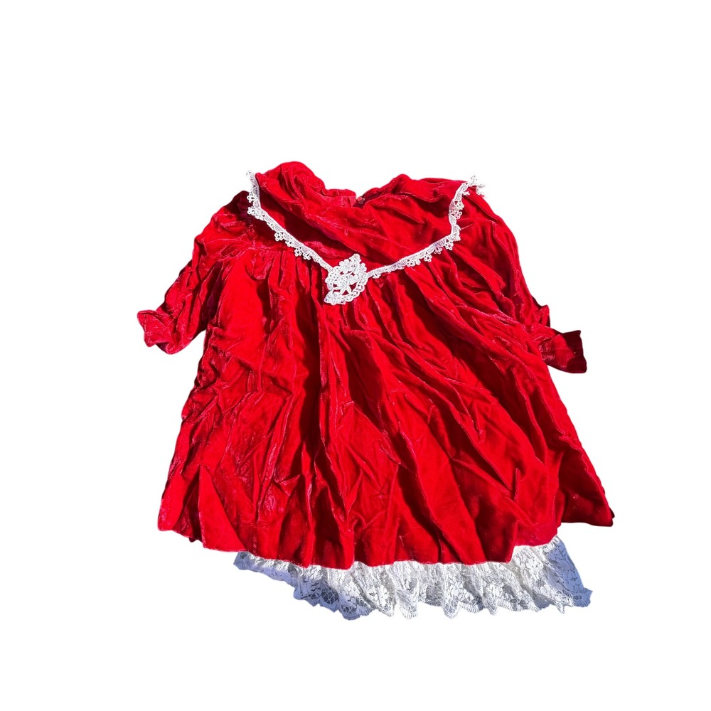 VINTAGE Jessica McClintock Kids Red Velvet Lace Trim Holiday Dress 2T USA Made